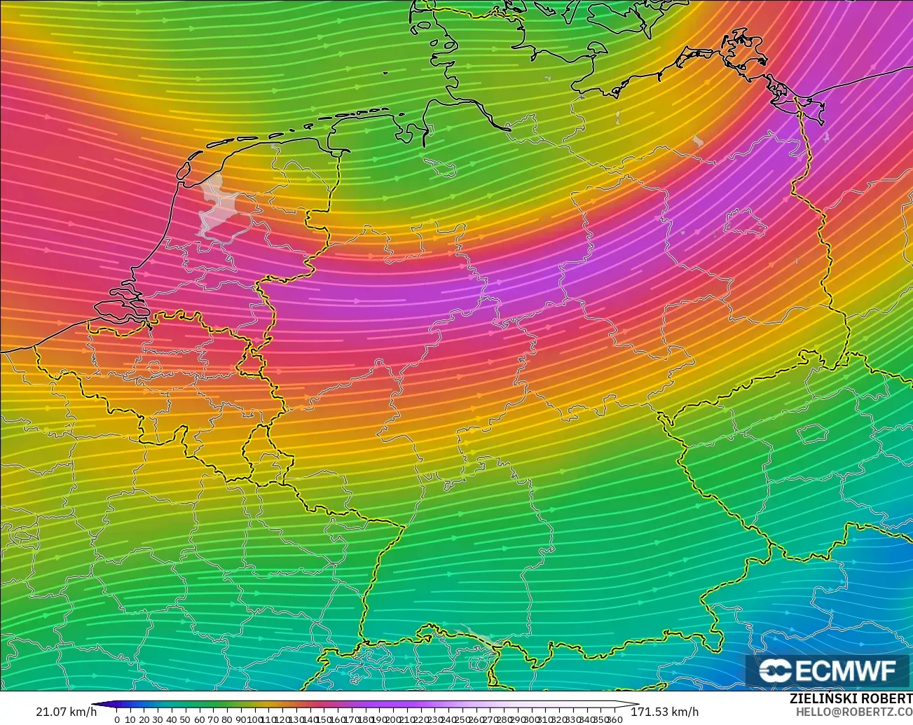 ECMWF IFS 0.25° modelo - Alemania, Viento a 300 hPa (corriente en chorro)
