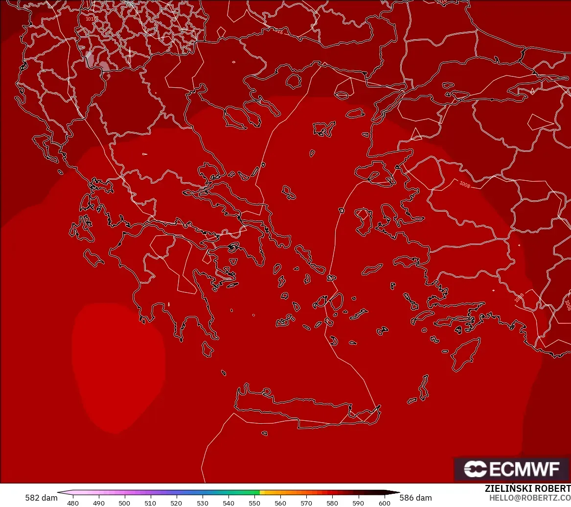 ECMWF IFS 0.25° modelo - Grecia, Altura geopotencial a 500 hPa