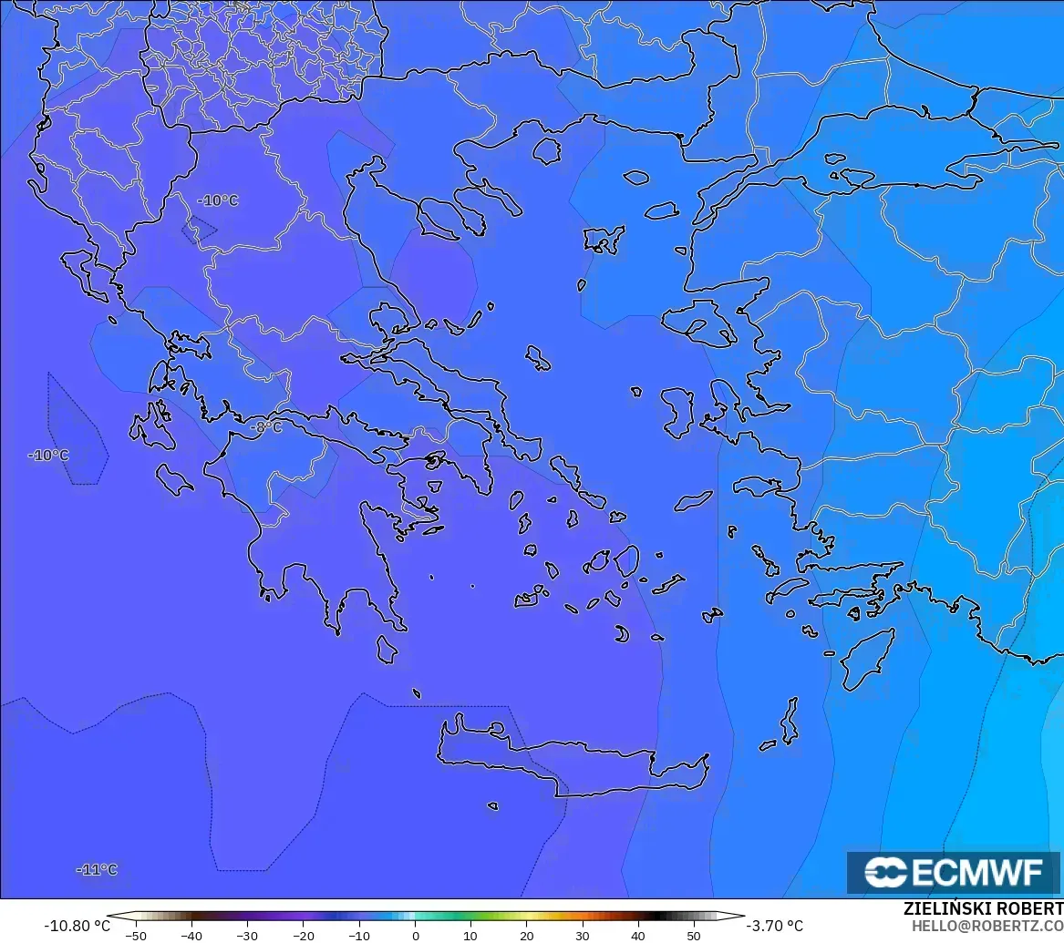 ECMWF IFS 0.25° modelo - Grecia, Temperatura a 500 hPa