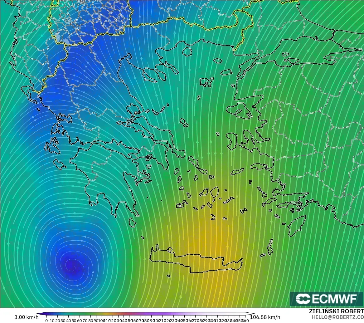 ECMWF IFS 0.25° modelo - Grecia, Viento a 300 hPa (corriente en chorro)