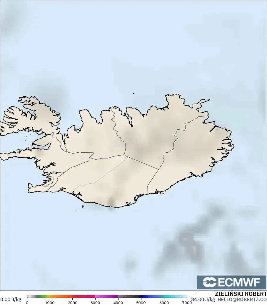 ECMWF IFS 0.25° modelo - Islandia, CAPE