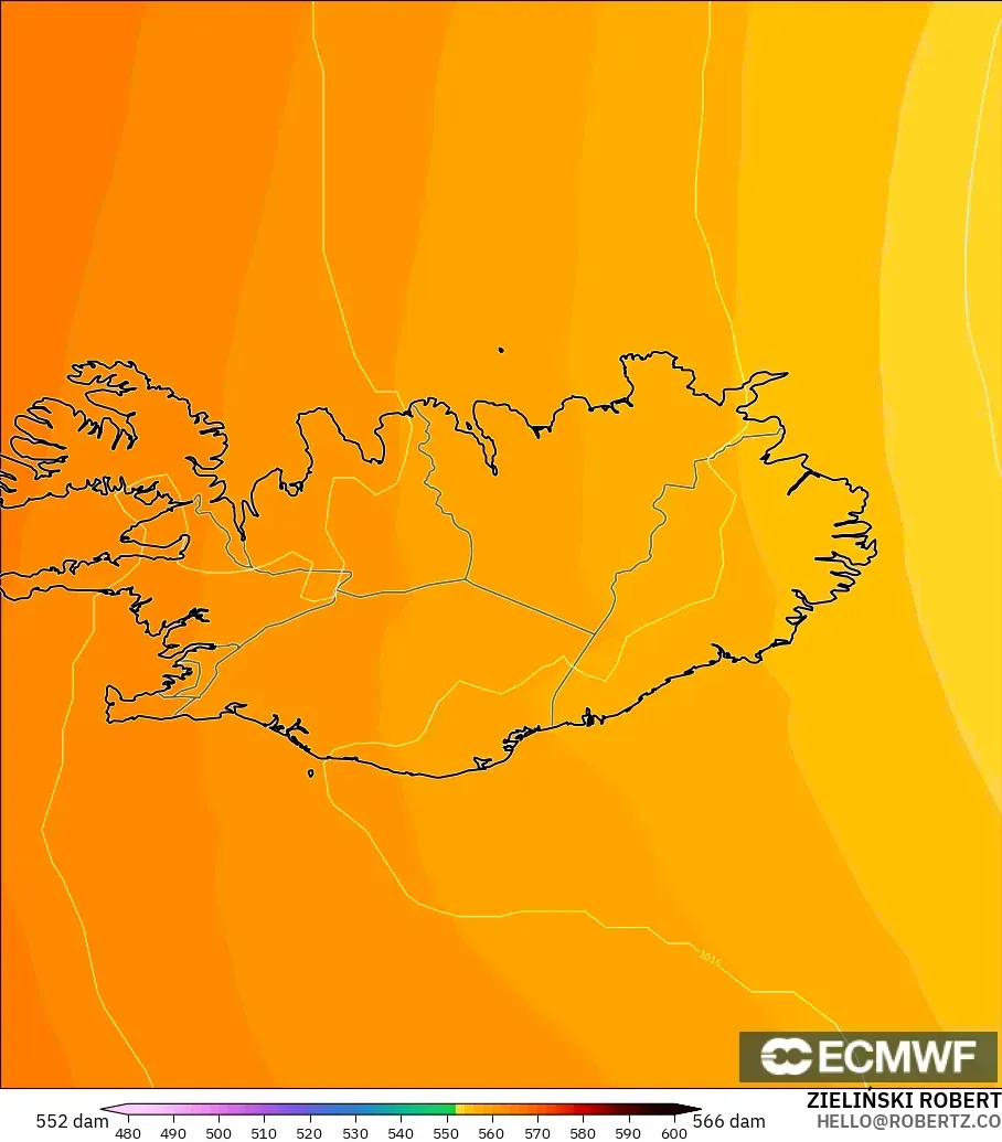 ECMWF IFS 0.25° modelo - Islandia, Altura geopotencial a 500 hPa