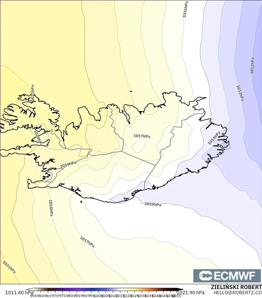ECMWF IFS 0.25° modelo - Islandia, Presión