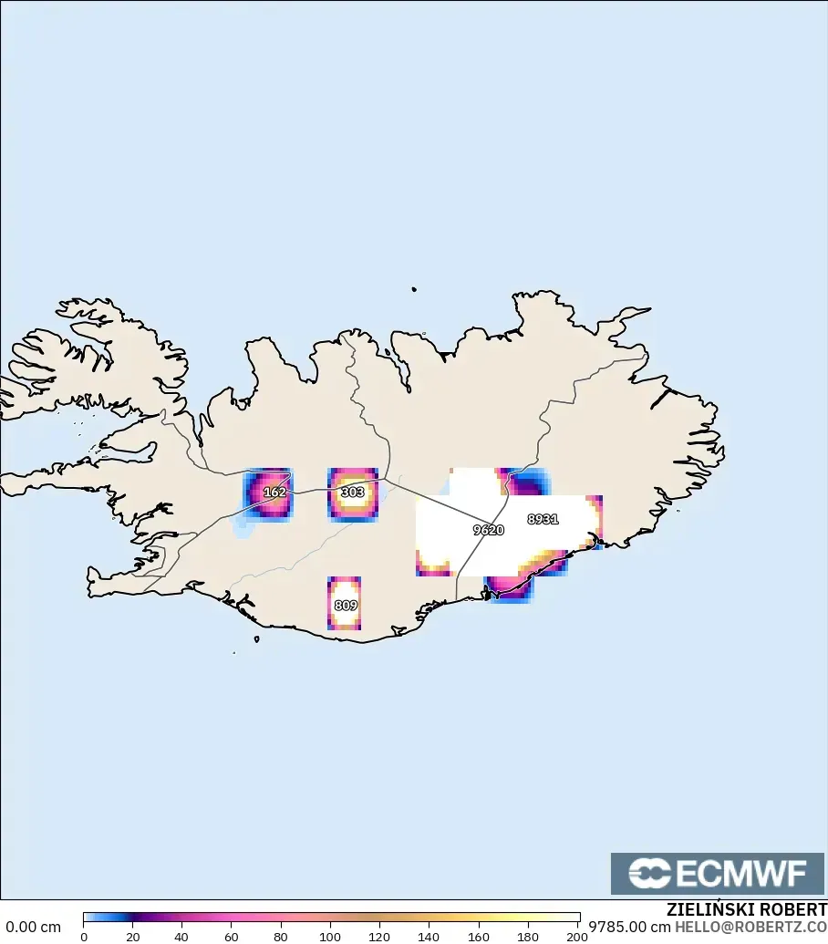 ECMWF IFS 0.25° modelo - Islandia, Profundidad de nieve