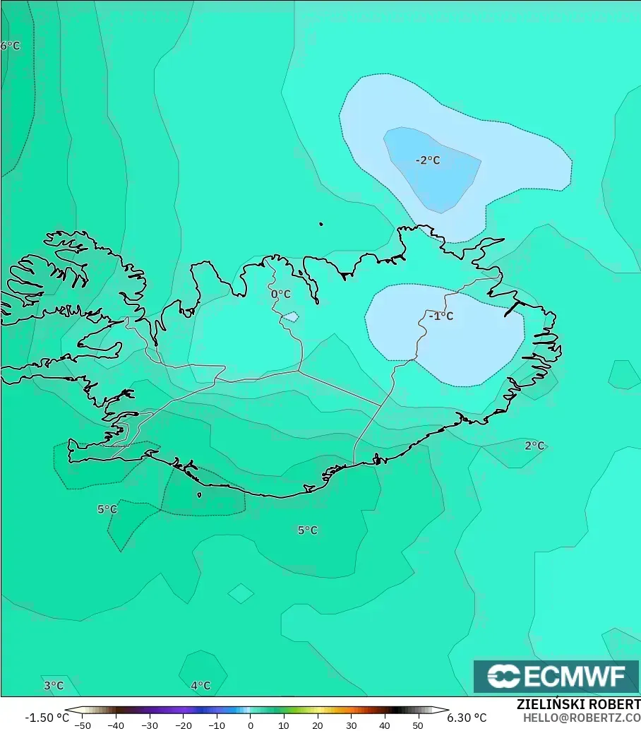 ECMWF IFS 0.25° modelo - Islandia, Temperatura a 850 hPa