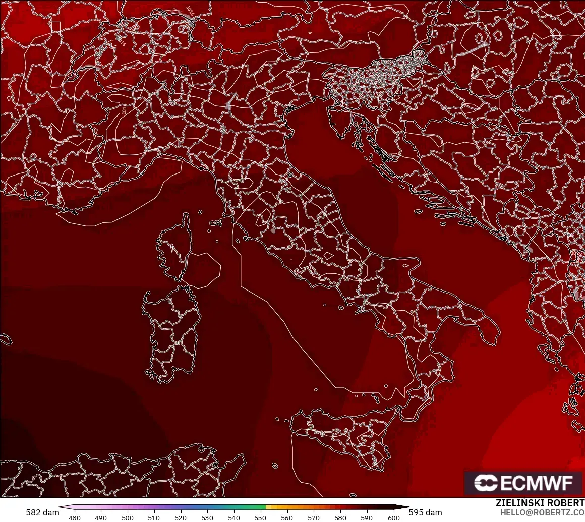 ECMWF IFS 0.25° modelo - Italia, Altura geopotencial a 500 hPa