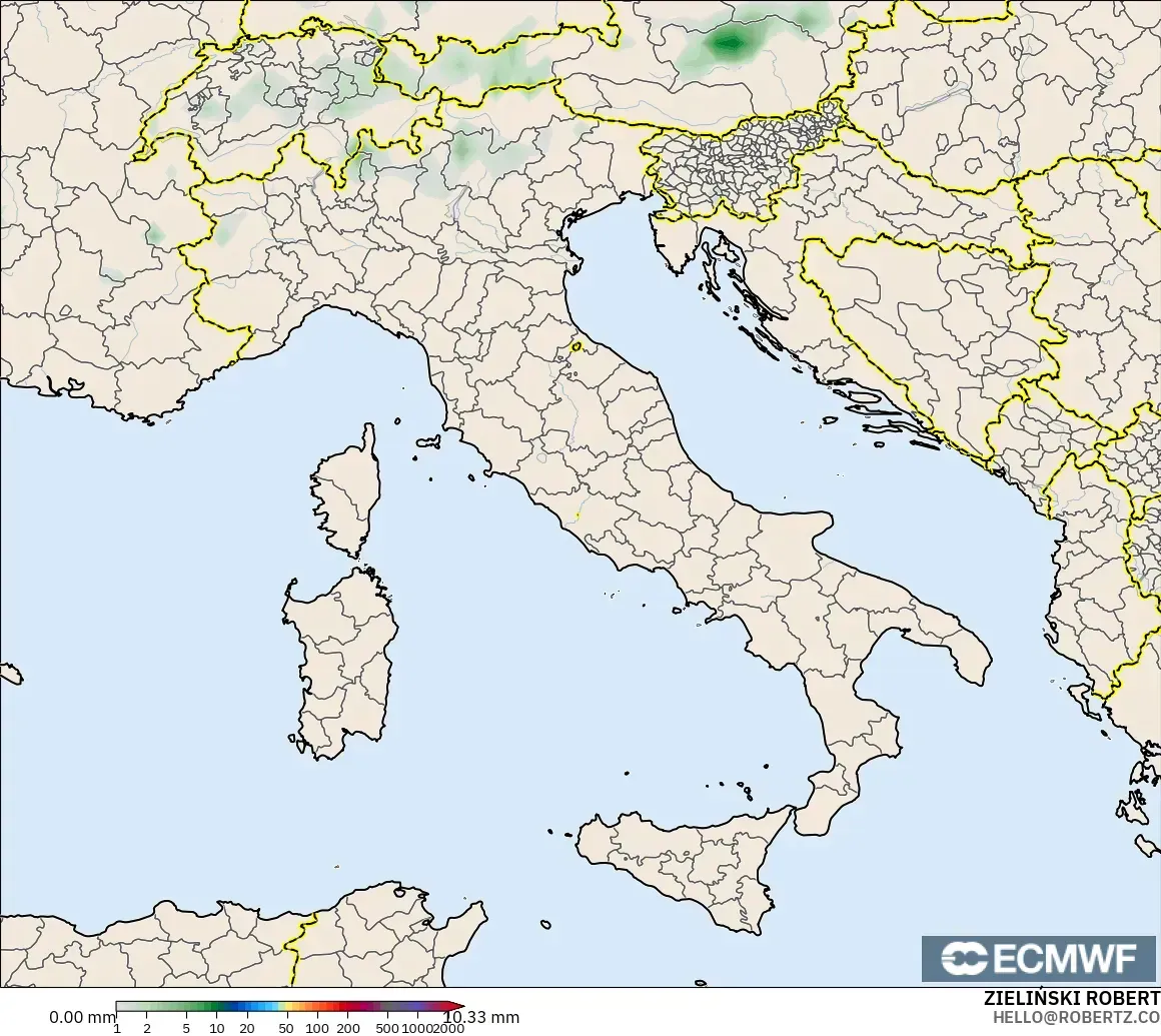 ECMWF IFS 0.25° modelo - Italia, Acumulación de precipitación