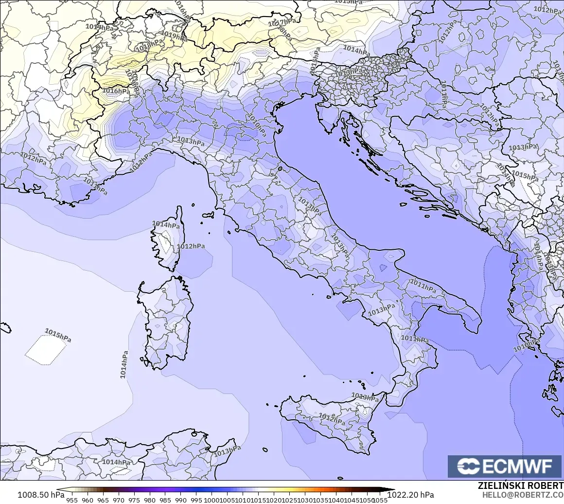ECMWF IFS 0.25° modelo - Italia, Presión