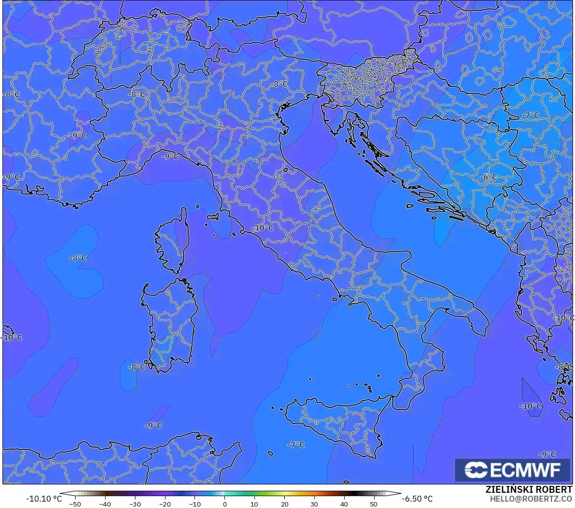 ECMWF IFS 0.25° modelo - Italia, Temperatura a 500 hPa