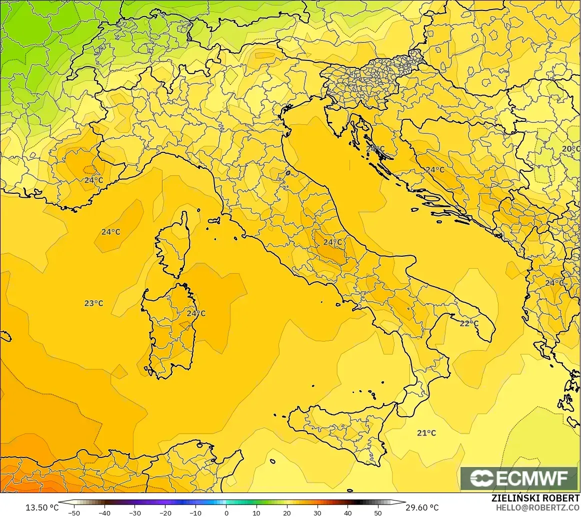 ECMWF IFS 0.25° modelo - Italia, Temperatura a 850 hPa
