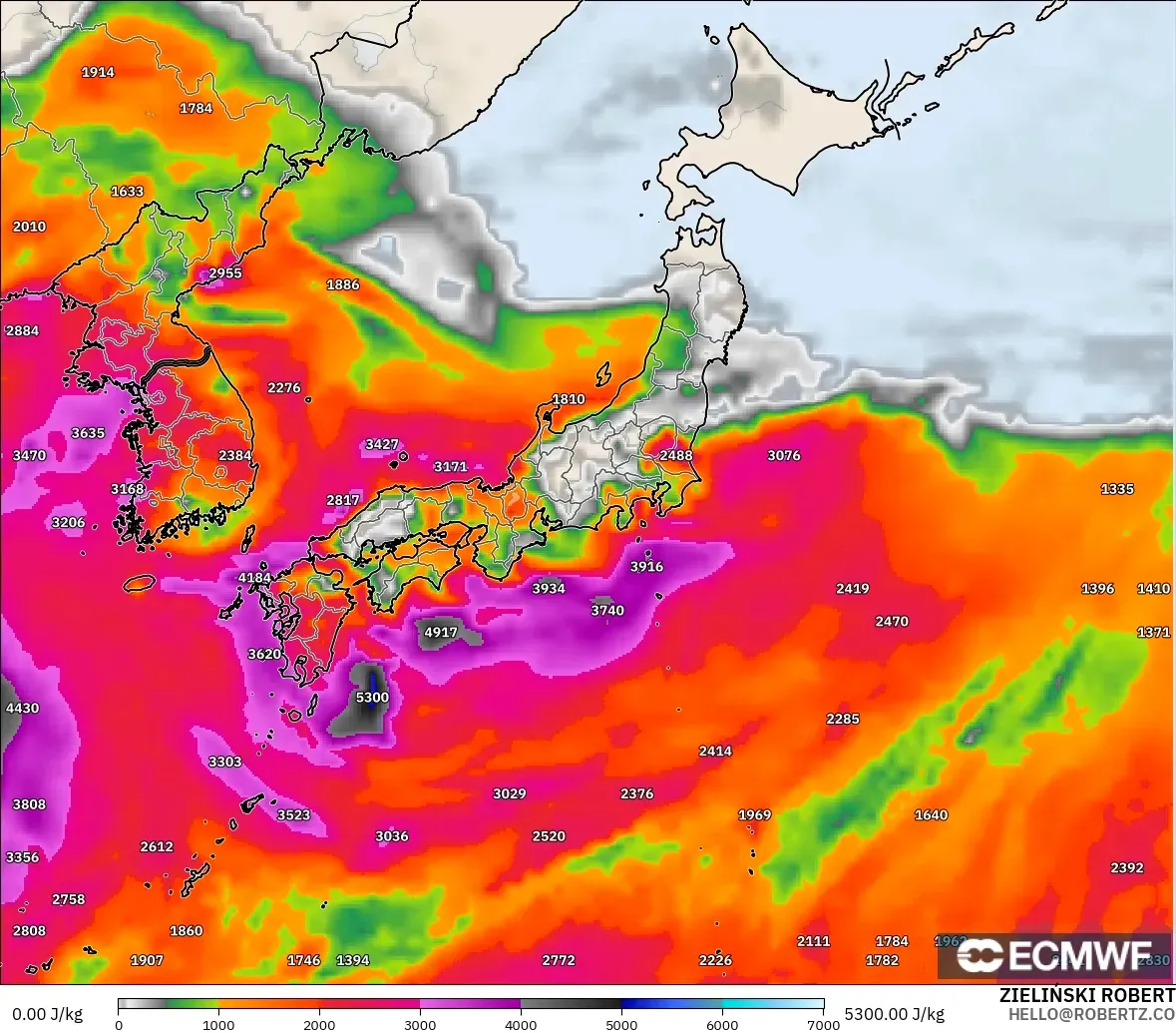 ECMWF IFS 0.25° modelo - Japón, CAPE