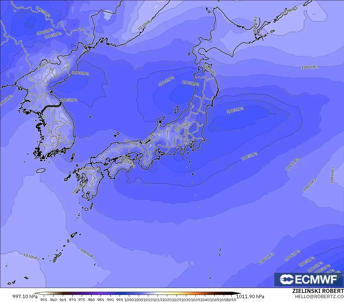 ECMWF IFS 0.25° modelo - Japón, Presión