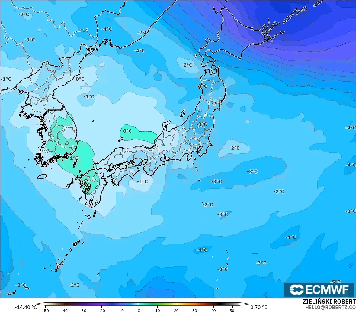 ECMWF IFS 0.25° modelo - Japón, Temperatura a 500 hPa