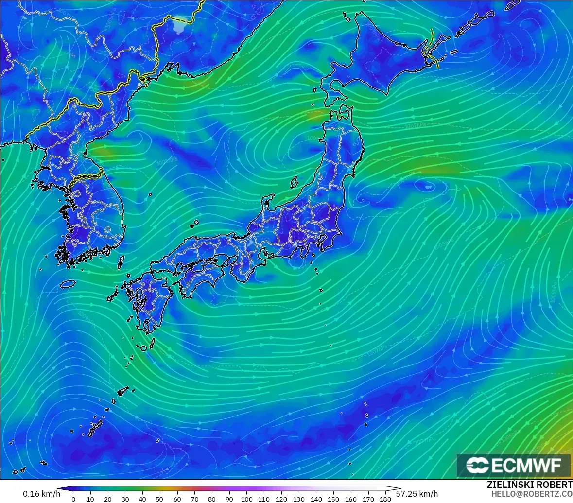 ECMWF IFS 0.25° modelo - Japón, Viento a 10 m