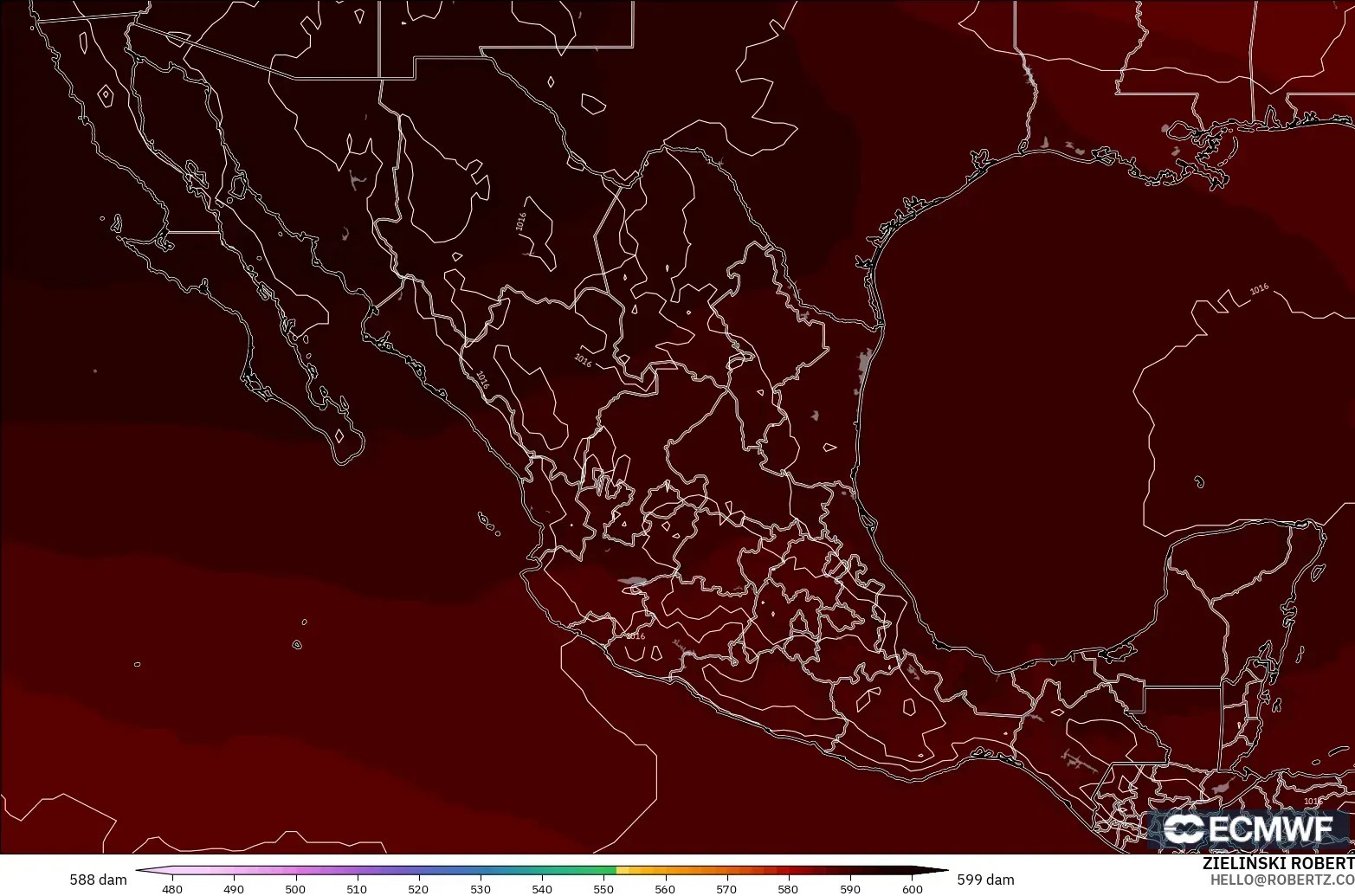 ECMWF IFS 0.25° modelo - México, Altura geopotencial a 500 hPa