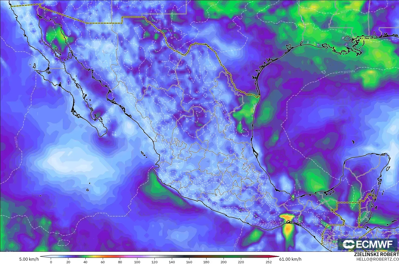 ECMWF IFS 0.25° modelo - México, Ráfagas de viento