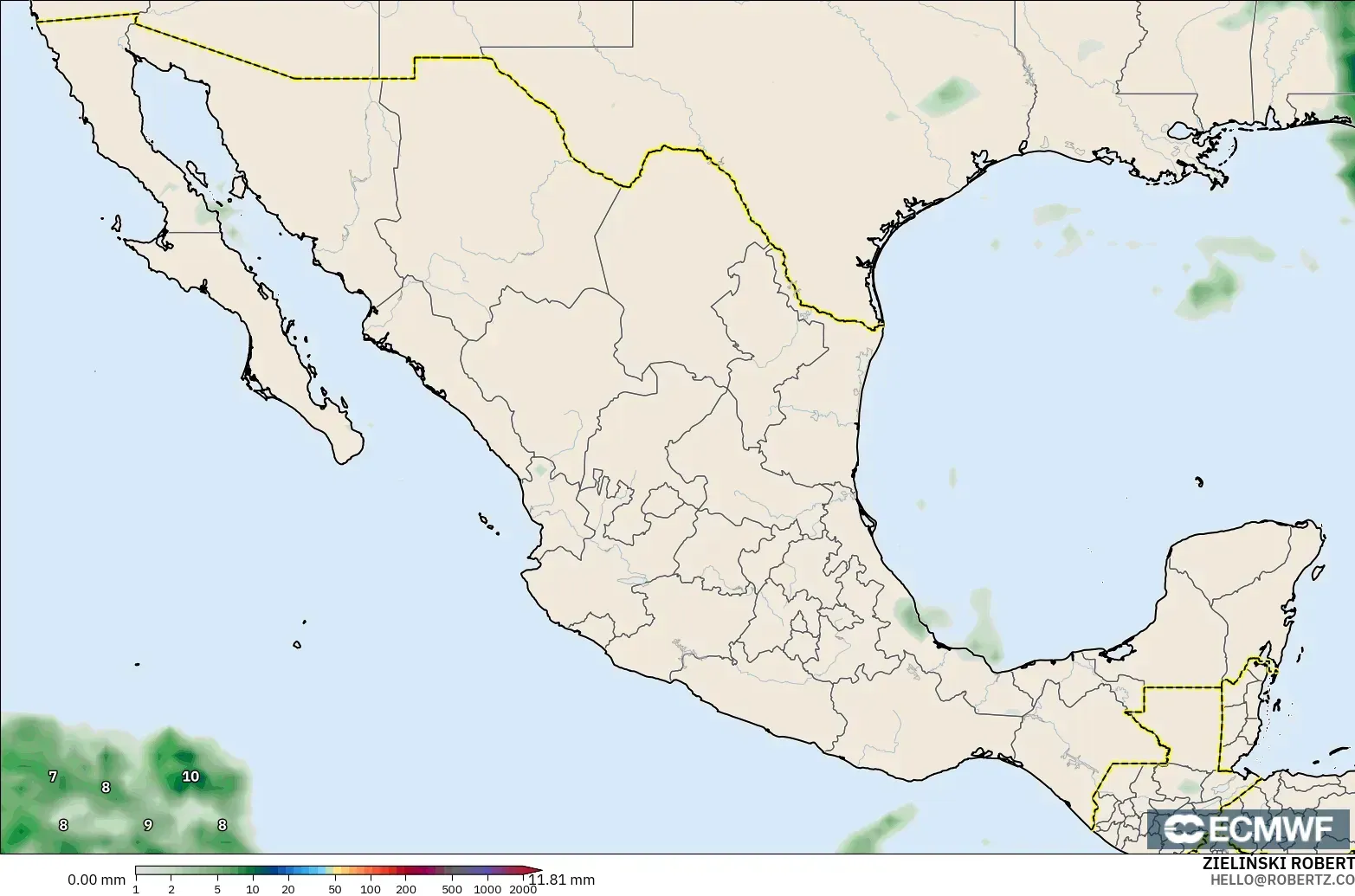 ECMWF IFS 0.25° modelo - México, Acumulación de precipitación