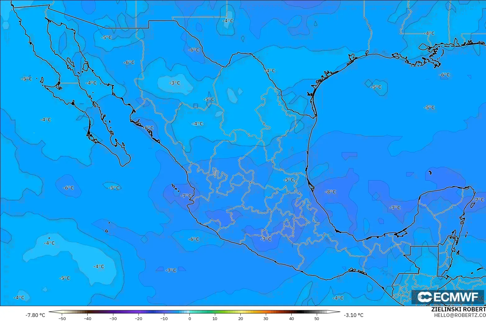 ECMWF IFS 0.25° modelo - México, Temperatura a 500 hPa