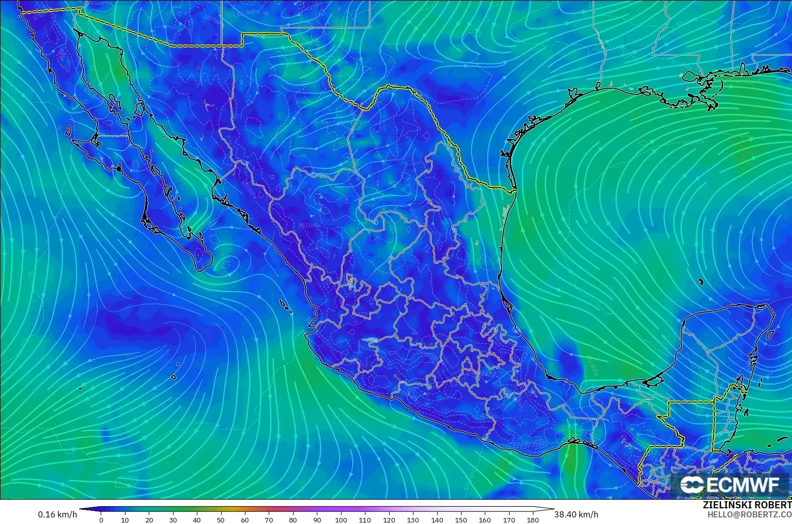 ECMWF IFS 0.25° modelo - México, Viento a 10 m