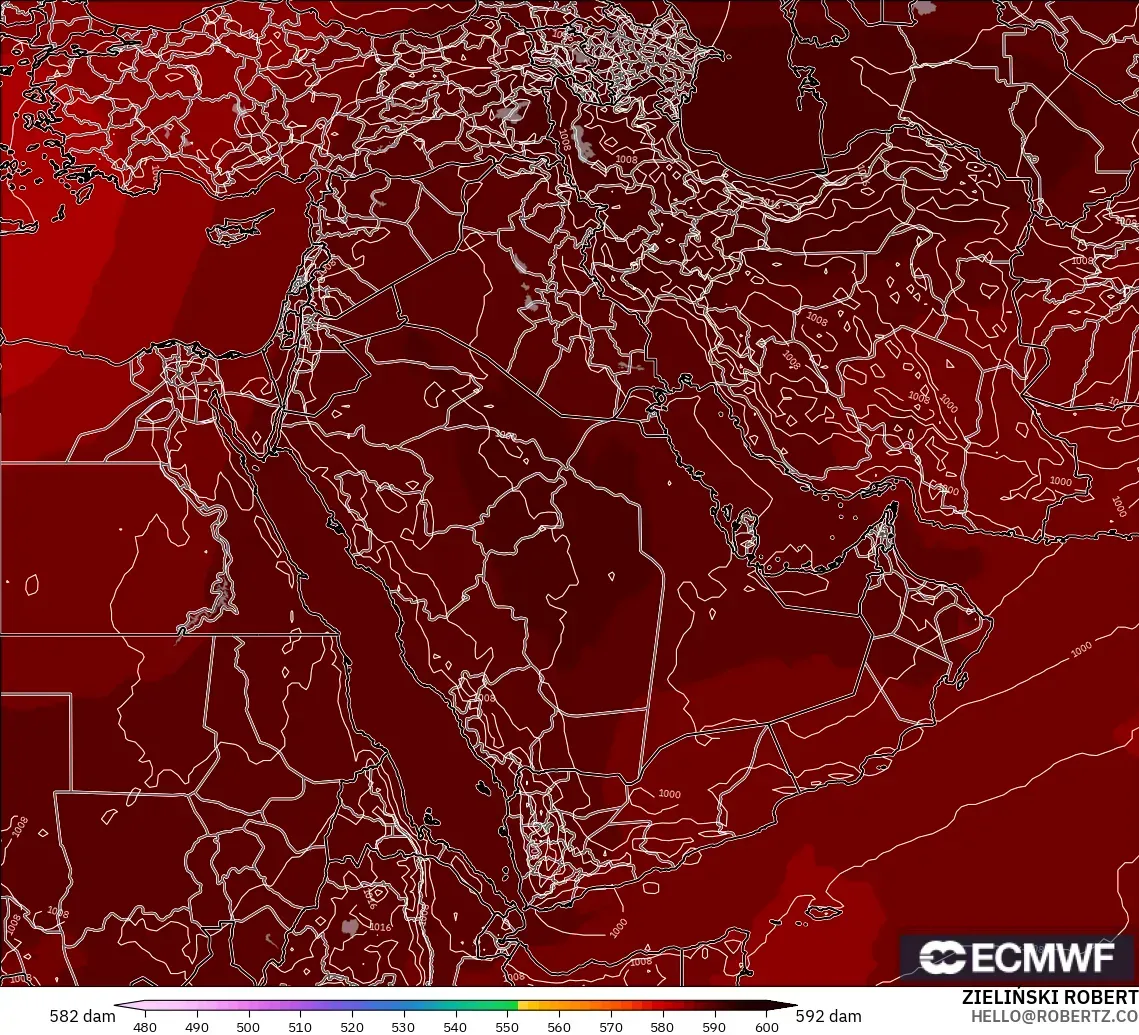 ECMWF IFS 0.25° modelo - Oriente Medio, Altura geopotencial a 500 hPa