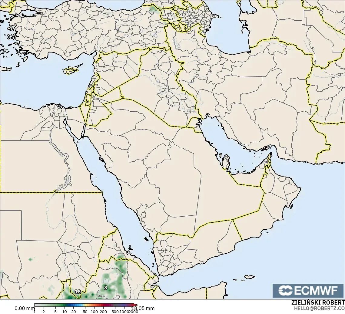 ECMWF IFS 0.25° modelo - Oriente Medio, Acumulación de precipitación