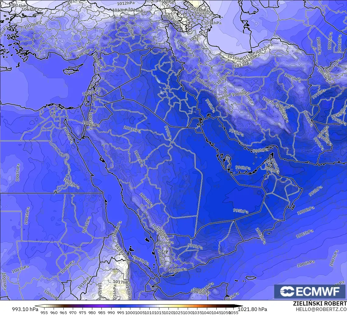ECMWF IFS 0.25° modelo - Oriente Medio, Presión