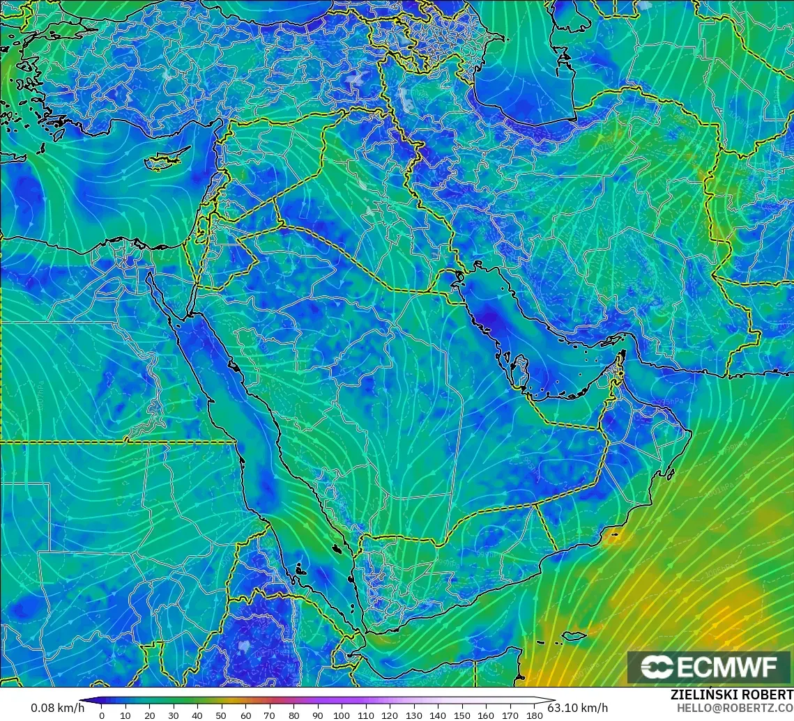ECMWF IFS 0.25° modelo - Oriente Medio, Viento a 10 m