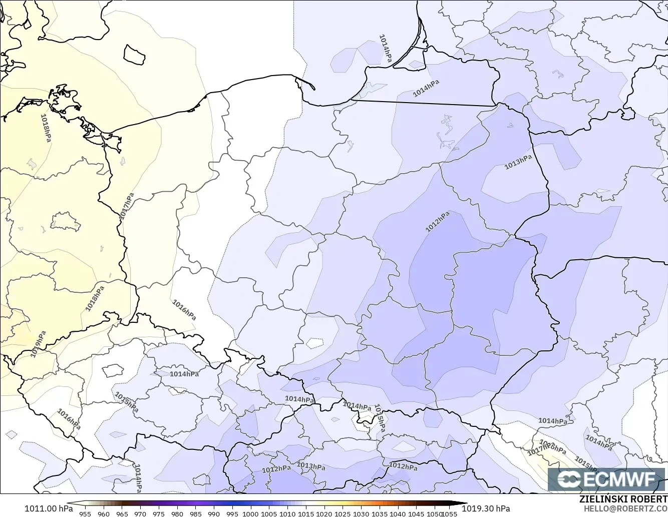ECMWF IFS 0.25° modelo - Polonia, Presión