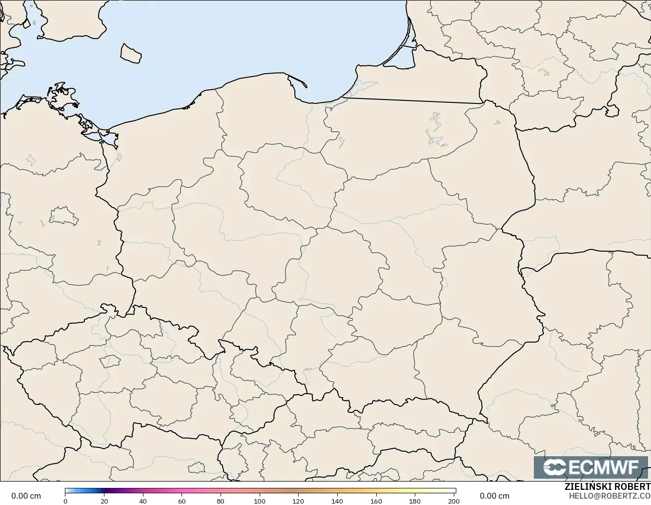 ECMWF IFS 0.25° modelo - Polonia, Profundidad de nieve