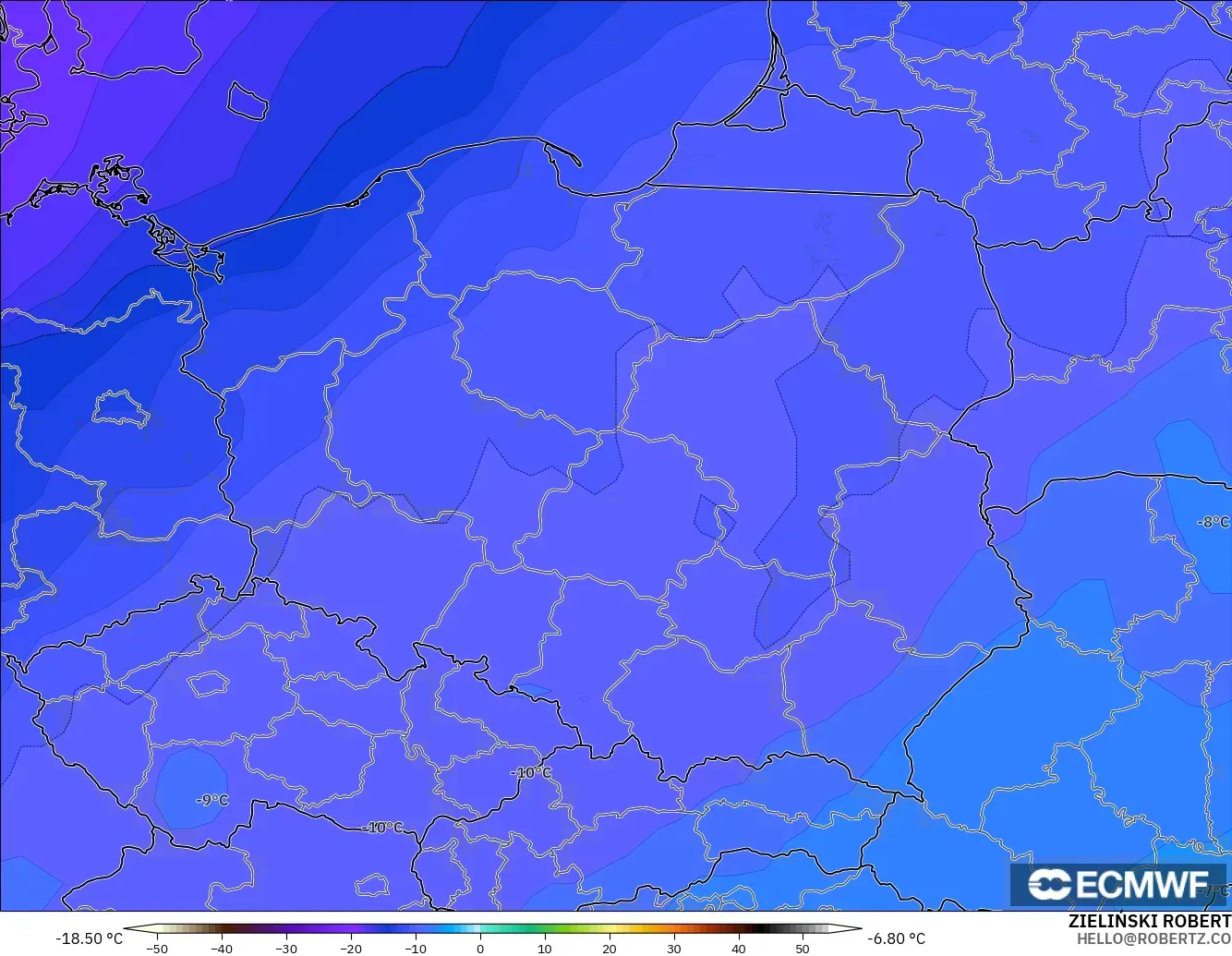 ECMWF IFS 0.25° modelo - Polonia, Temperatura a 500 hPa