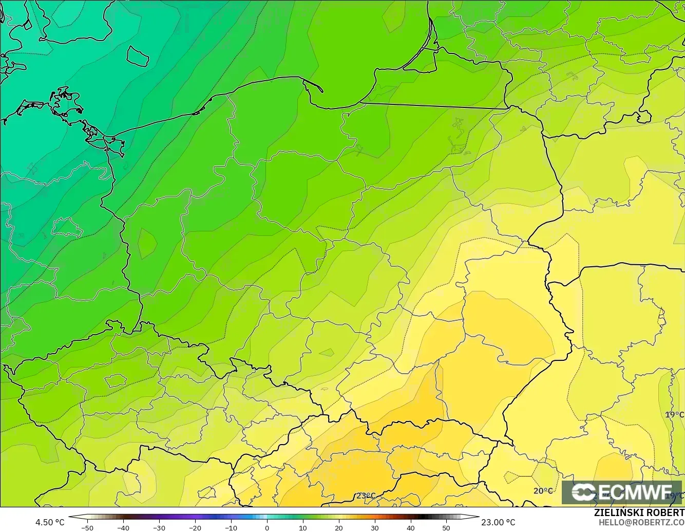 ECMWF IFS 0.25° modelo - Polonia, Temperatura a 850 hPa