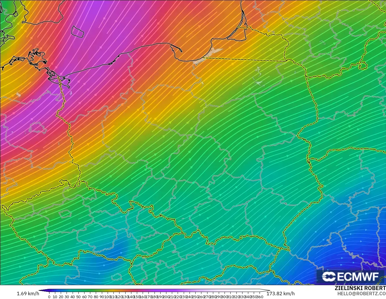 ECMWF IFS 0.25° modelo - Polonia, Viento a 300 hPa (corriente en chorro)