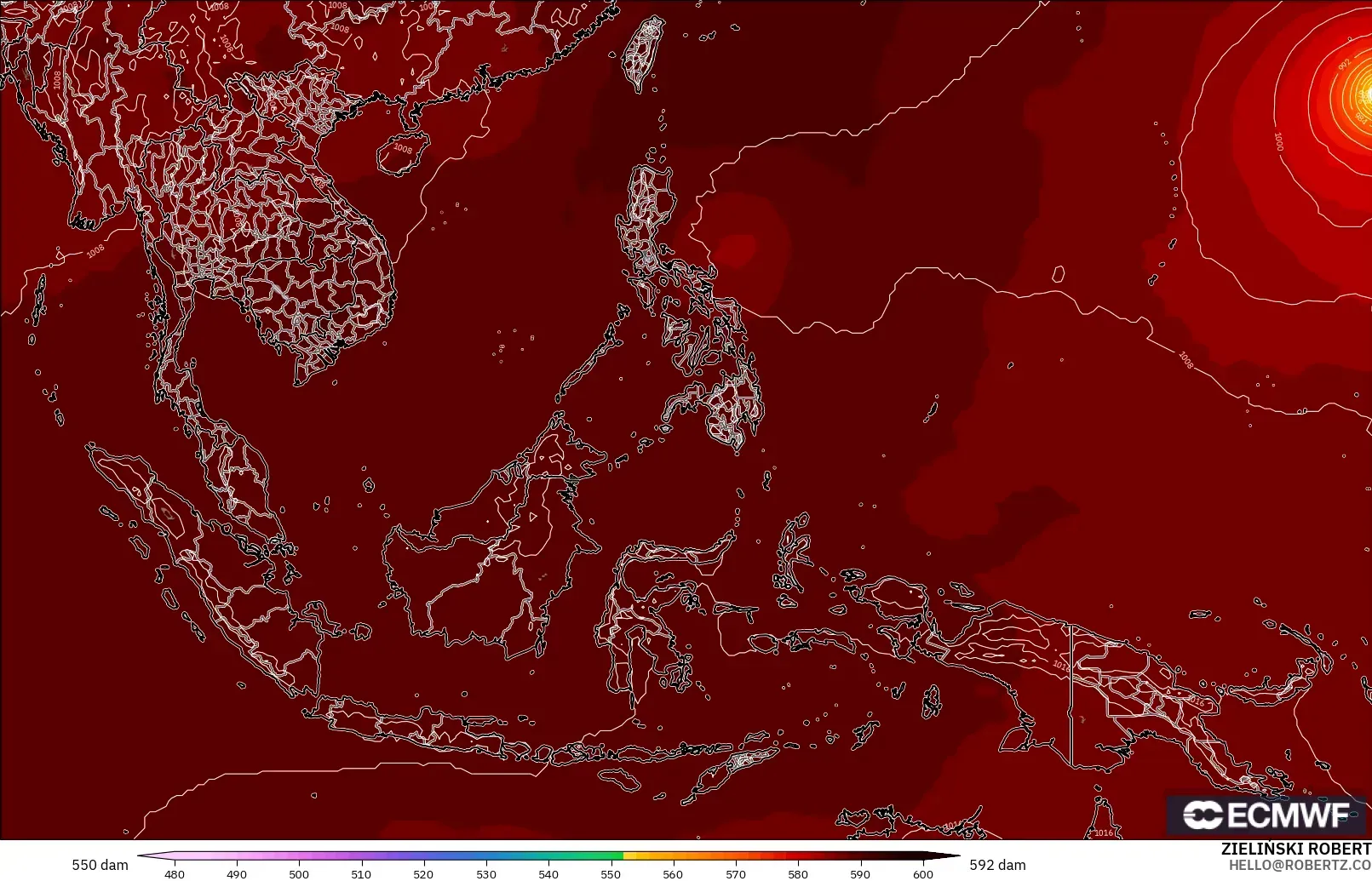 ECMWF IFS 0.25° modelo - Sudeste Asiático, Altura geopotencial a 500 hPa