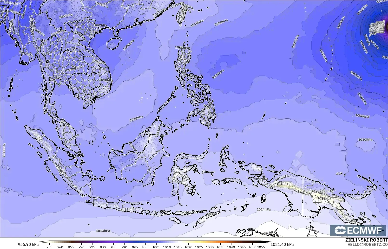 ECMWF IFS 0.25° modelo - Sudeste Asiático, Presión