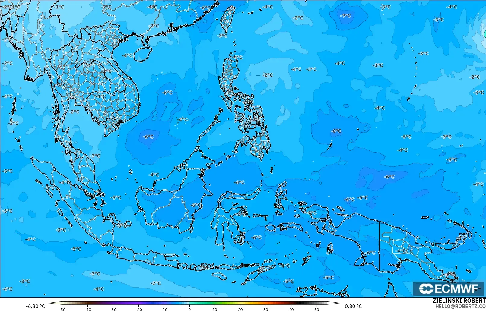 ECMWF IFS 0.25° modelo - Sudeste Asiático, Temperatura a 500 hPa