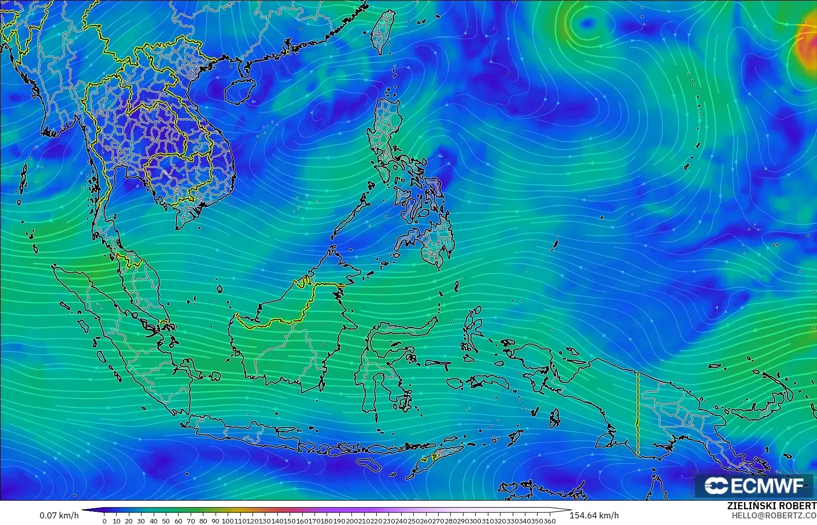 ECMWF IFS 0.25° modelo - Sudeste Asiático, Viento a 300 hPa (corriente en chorro)