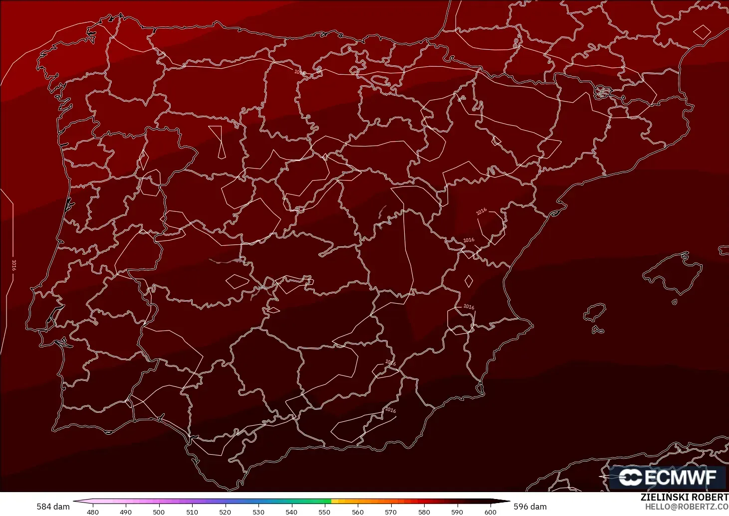 ECMWF IFS 0.25° modelo - España, Altura geopotencial a 500 hPa