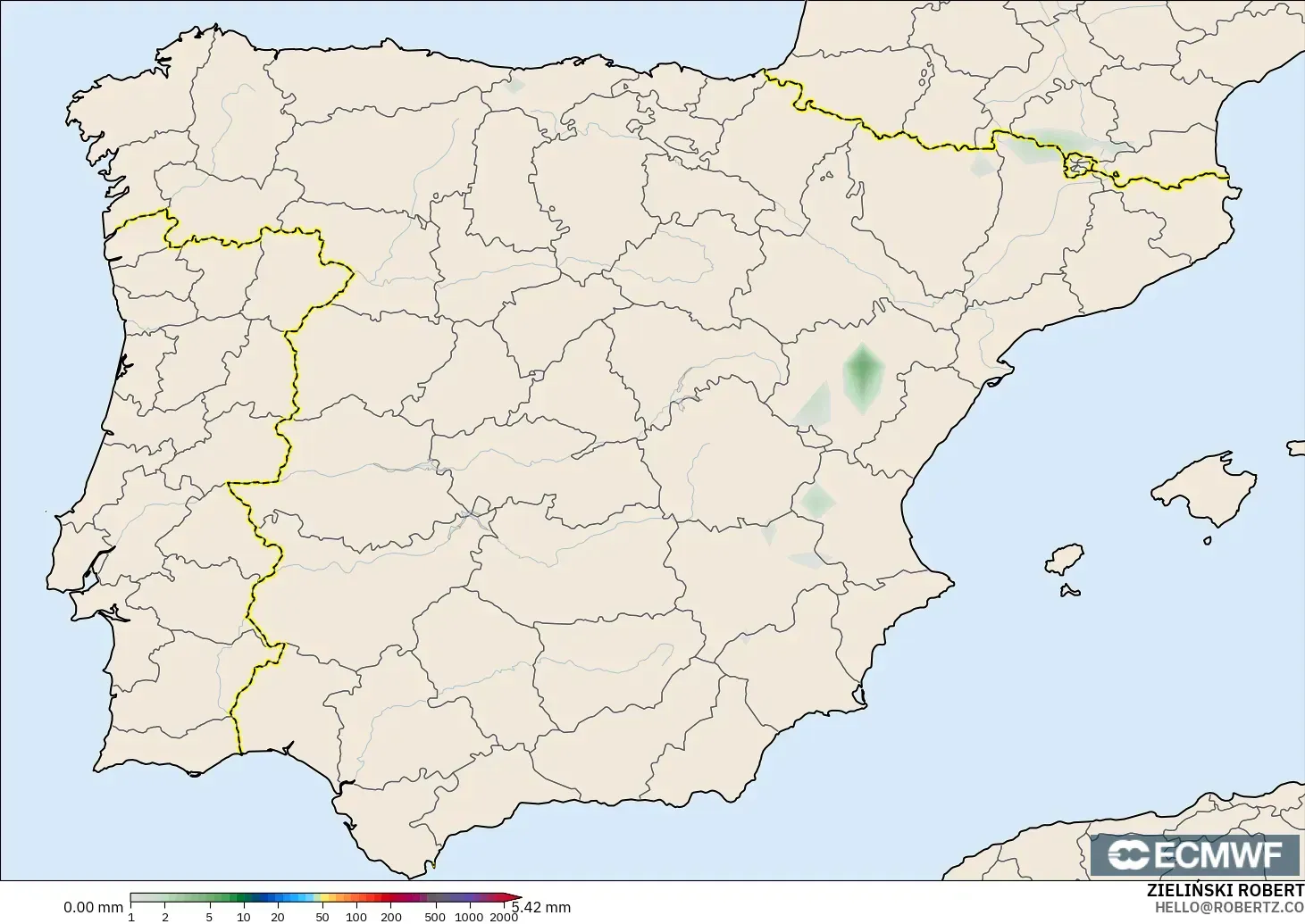 ECMWF IFS 0.25° modelo - España, Acumulación de precipitación