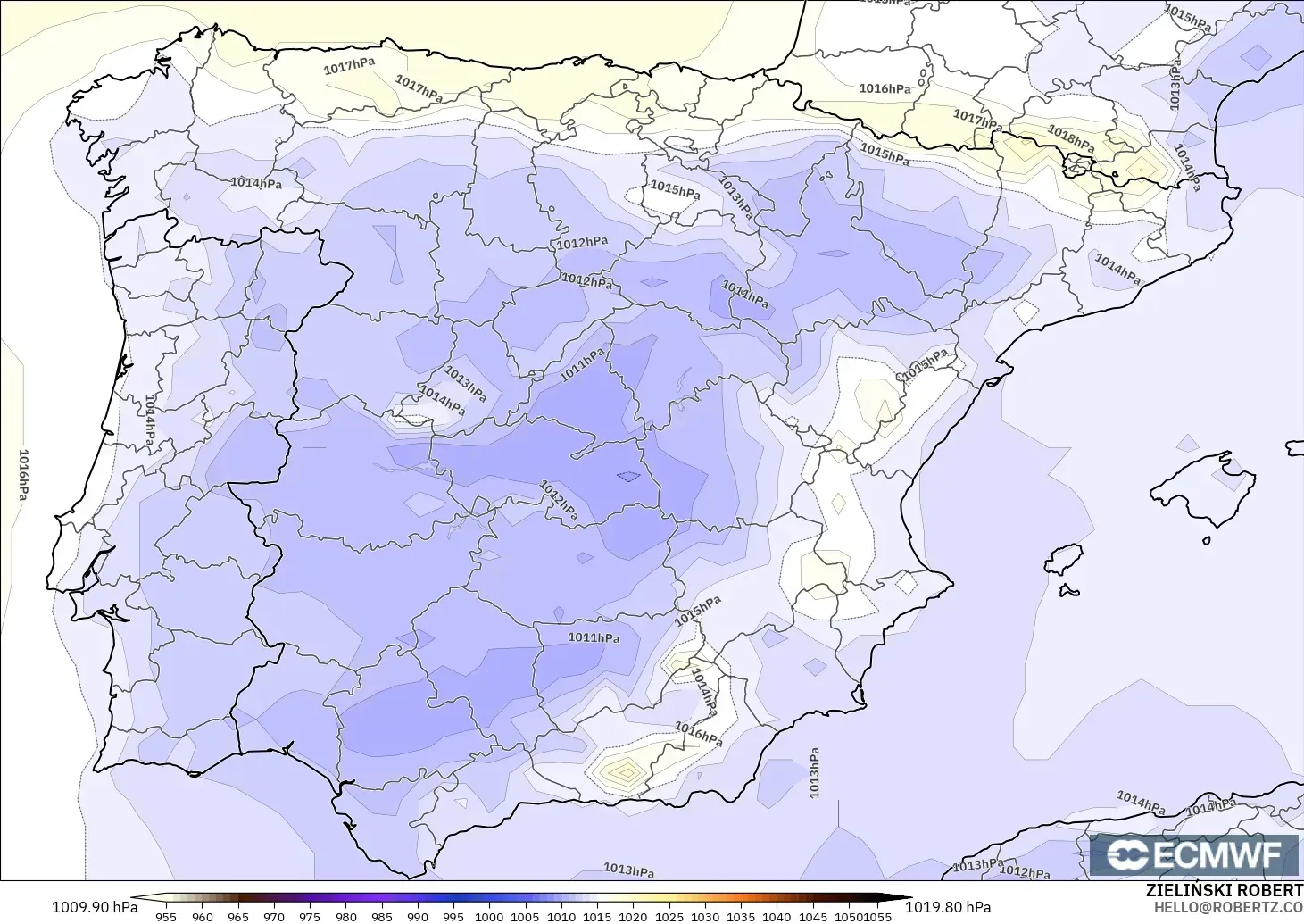 ECMWF IFS 0.25° modelo - España, Presión