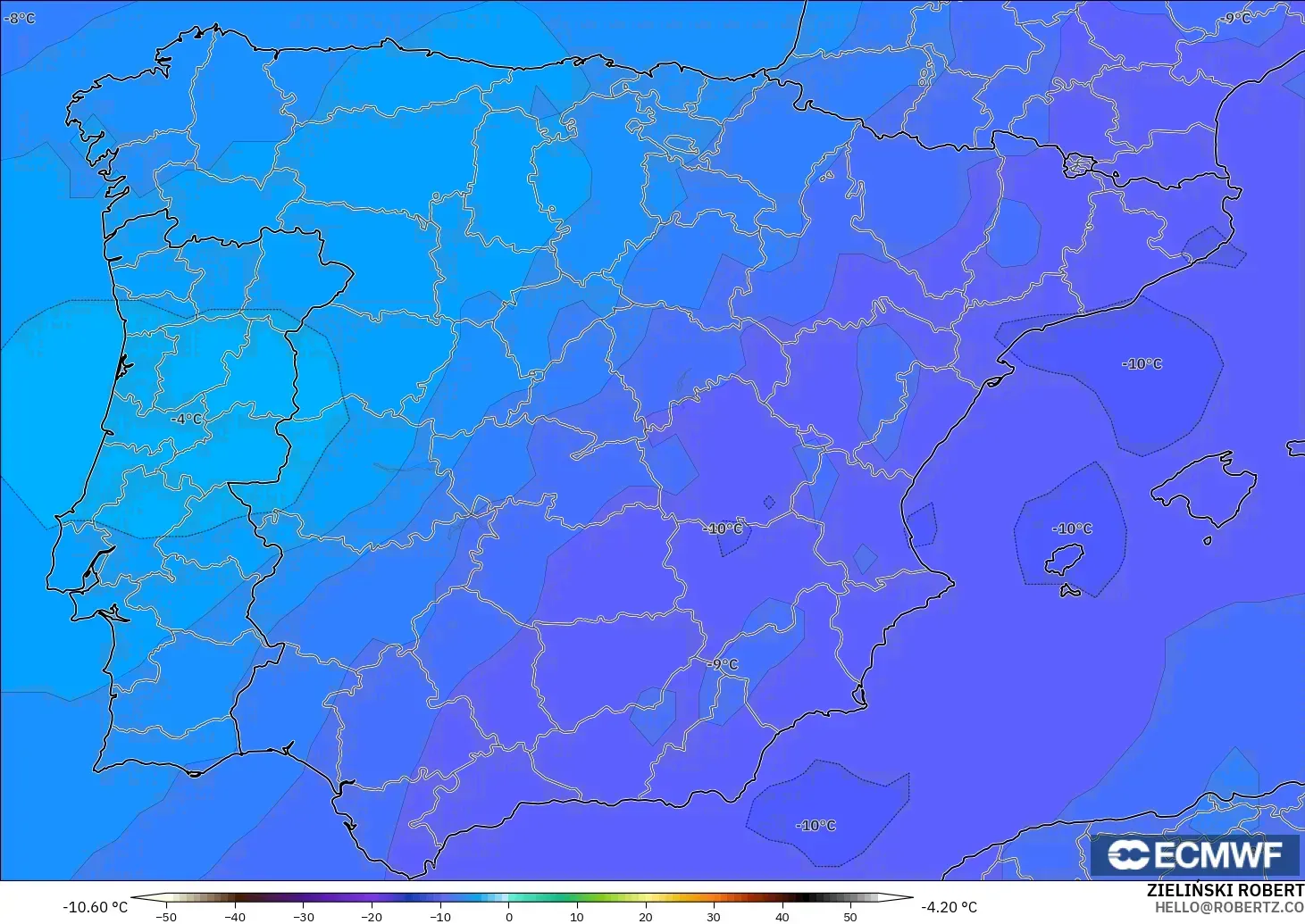 ECMWF IFS 0.25° modelo - España, Temperatura a 500 hPa