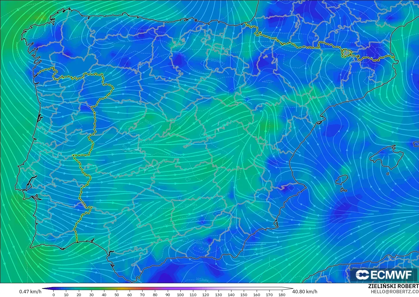 ECMWF IFS 0.25° modelo - España, Viento a 10 m