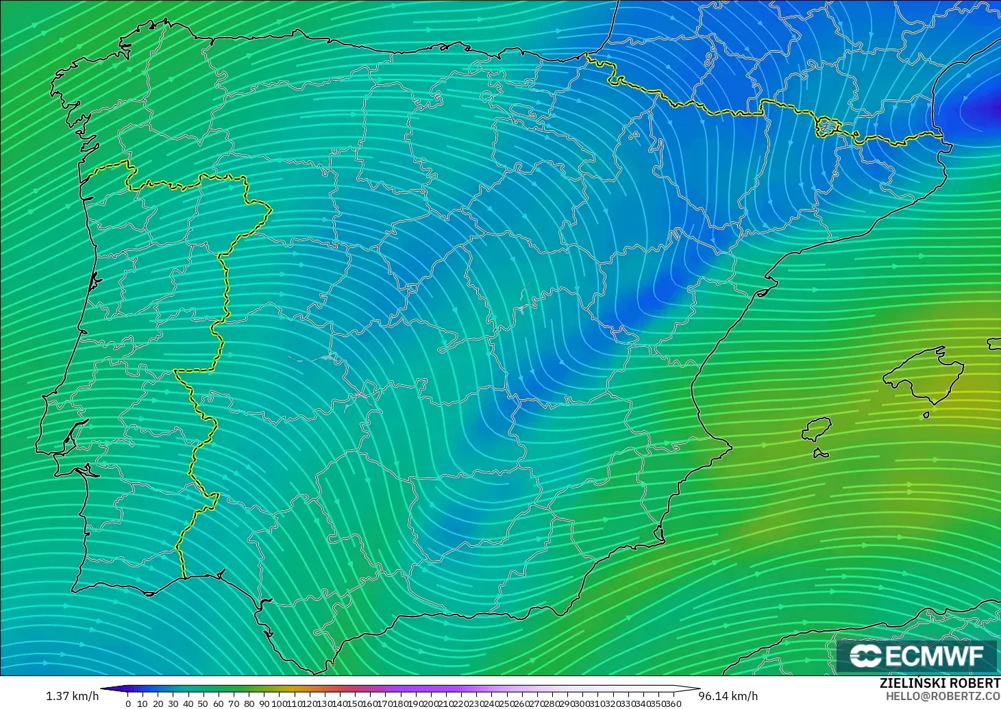 ECMWF IFS 0.25° modelo - España, Viento a 300 hPa (corriente en chorro)
