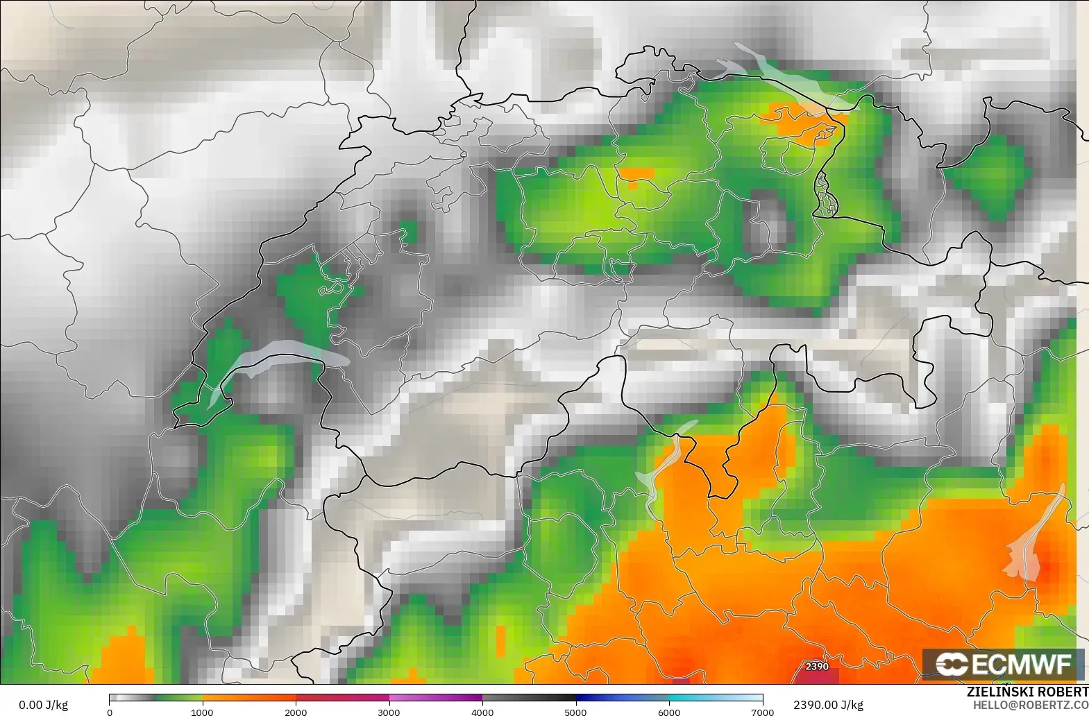 ECMWF IFS 0.25° modelo - Suiza, CAPE