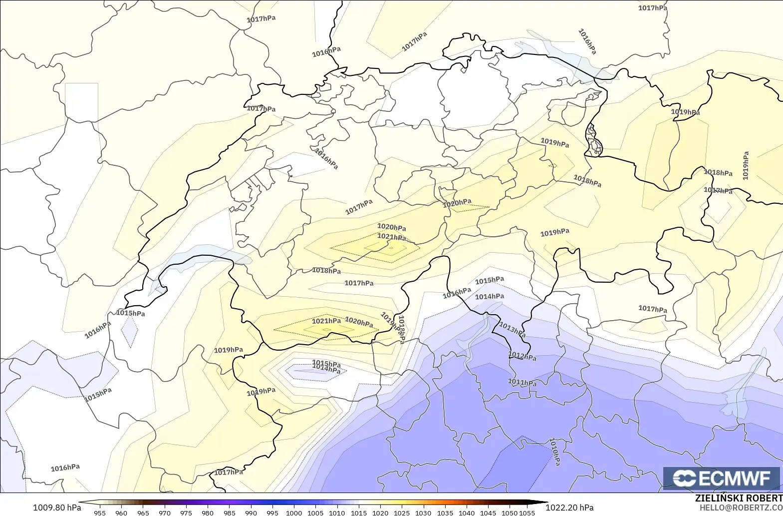 ECMWF IFS 0.25° modelo - Suiza, Presión