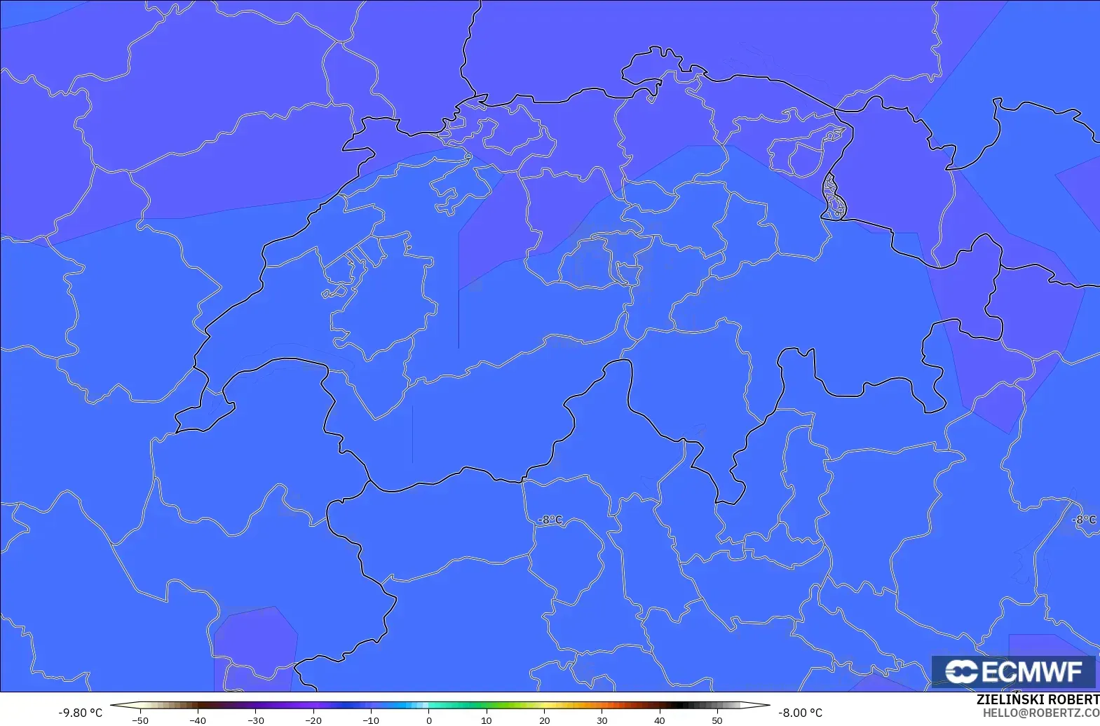 ECMWF IFS 0.25° modelo - Suiza, Temperatura a 500 hPa