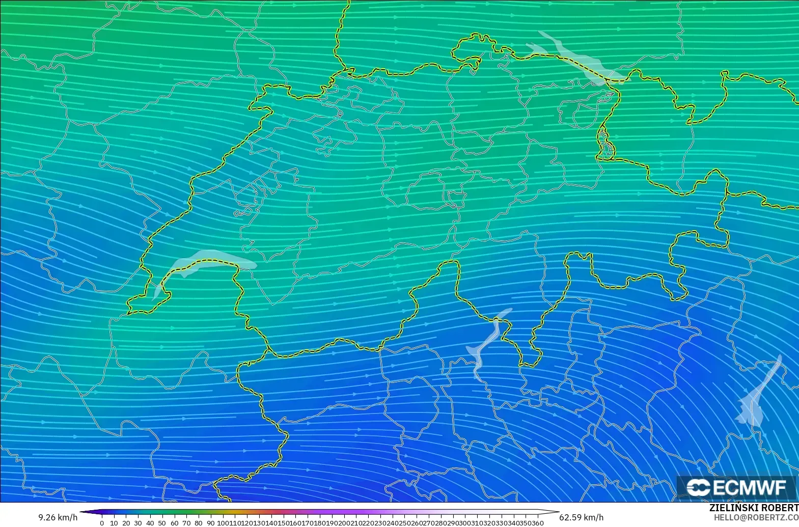 ECMWF IFS 0.25° modelo - Suiza, Viento a 300 hPa (corriente en chorro)