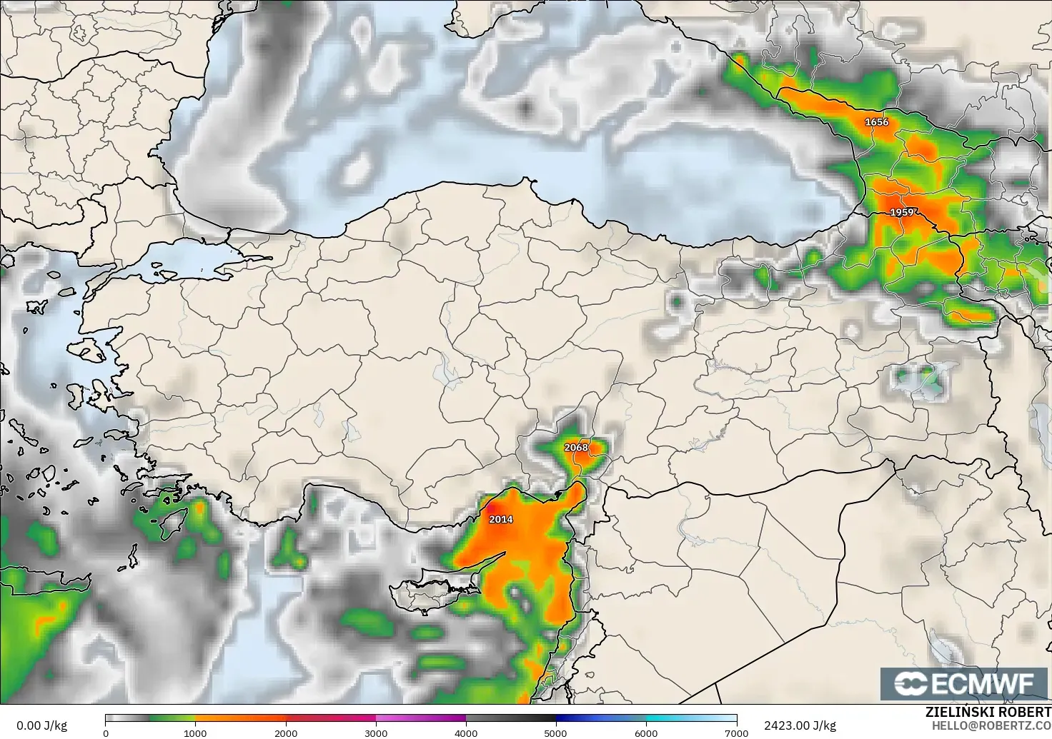 ECMWF IFS 0.25° modelo - Turquía, CAPE