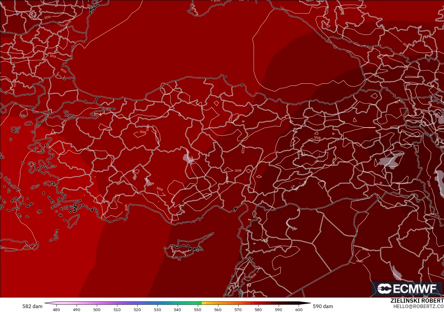 ECMWF IFS 0.25° modelo - Turquía, Altura geopotencial a 500 hPa
