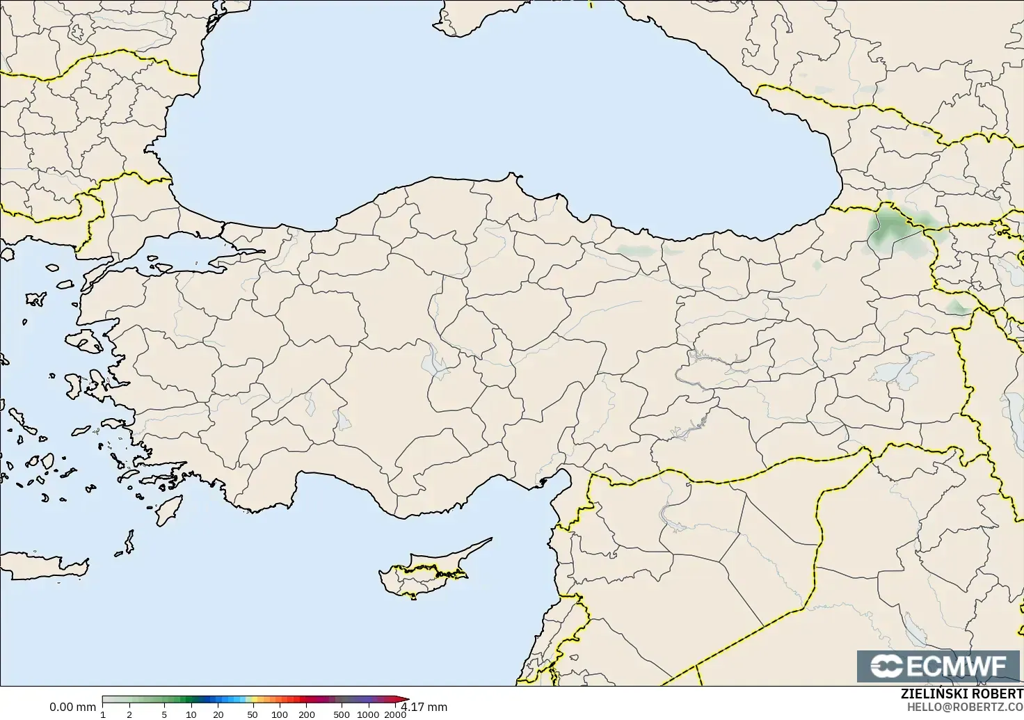ECMWF IFS 0.25° modelo - Turquía, Acumulación de precipitación