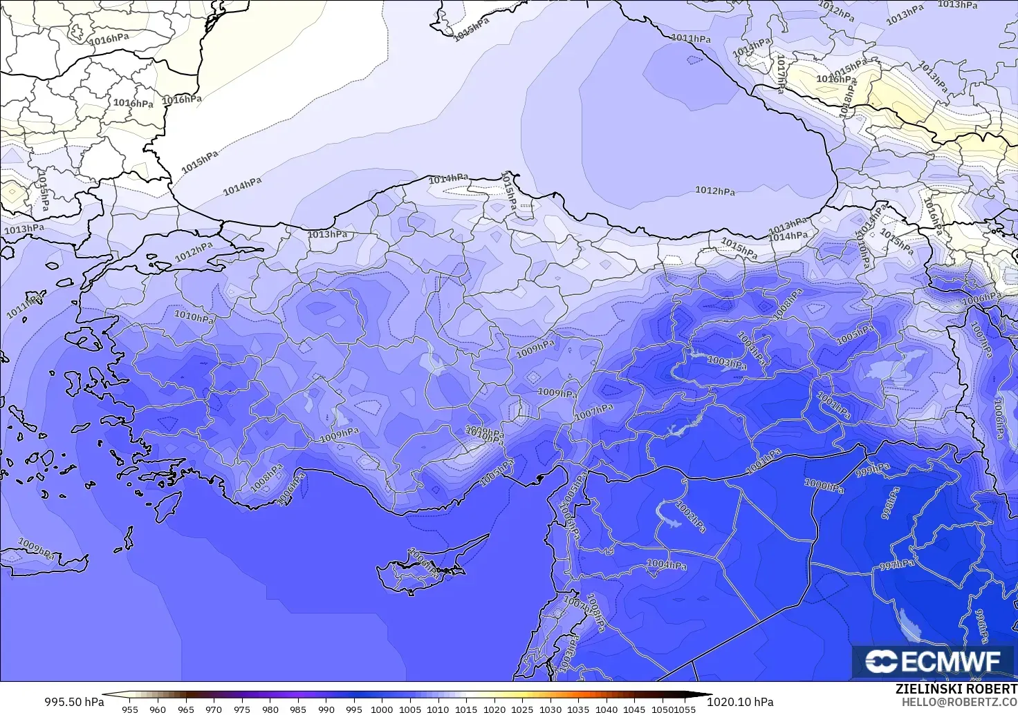 ECMWF IFS 0.25° modelo - Turquía, Presión